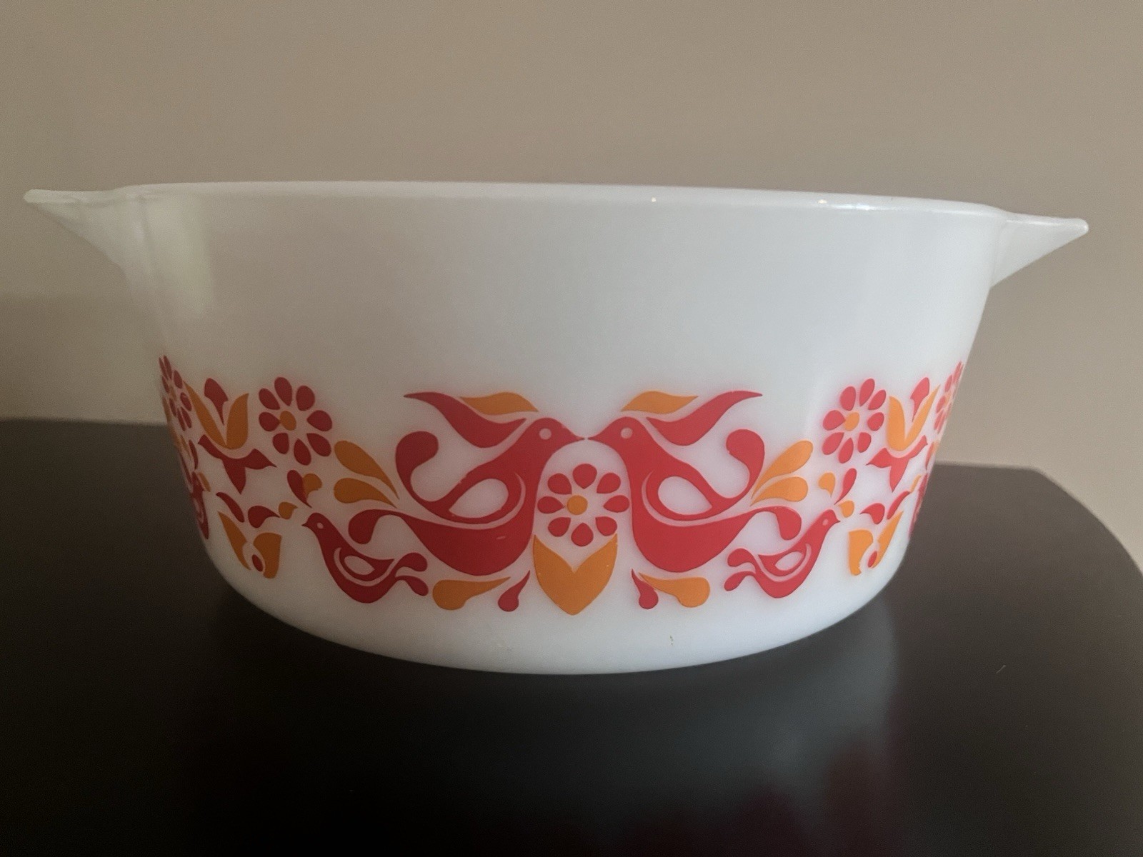 RARE PYREX Friendship Pattern 1971-1974 Casserole Dish. Red and Orange Bird RARE PYREX Friendship Pattern 1971-1974 Casserole Dish. Red and Orange Bird