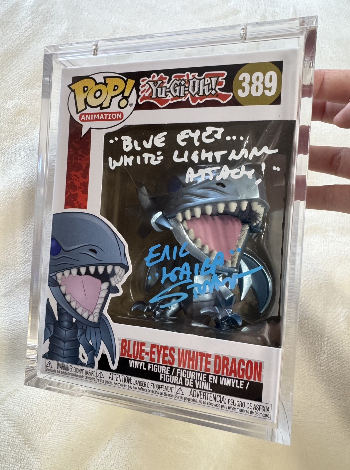 Funko Pop Yu-Gi-Oh Blue Eyes White Dragon 389 Signed & Quote Eric Stuart PSA 