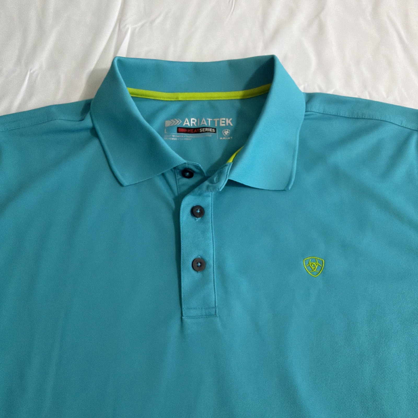Ariat AriatTek Heat Series Mens Polo Shirt Sz L Short Sleeve Stretch Work Casual