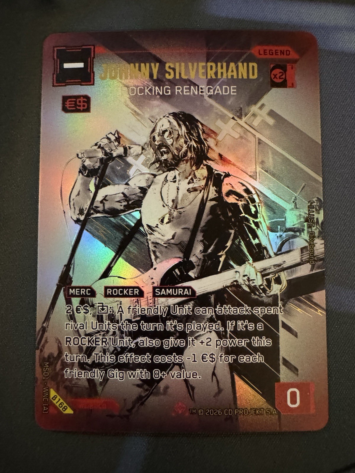 Cyberpunk TCG Johnny Silverhand - Rocking Renegade #168 Beta Iconic Secret Rare Cyberpunk TCG Johnny Silverhand - Rocking Renegade #168 Beta Iconic Secret Rare