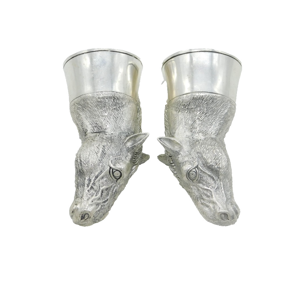Pair of Silver Plated Novelty Horse Head Salt & Pepper Shakers Vintage c1990s