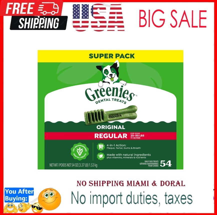 Greenies Original Regular Size Flavor Adult Natural Dental Dog Treats, 54 oz