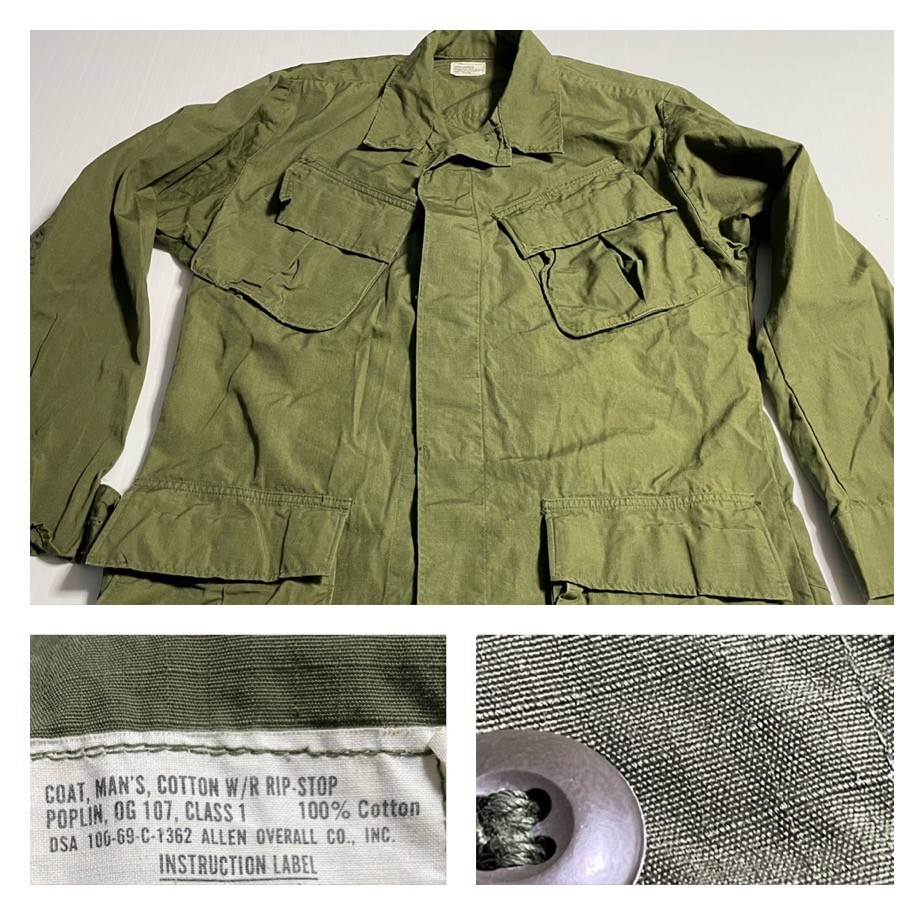 OG 107 Vietnam VTG Military Jungle Jacket Green Ripstop Poplin Allen Small