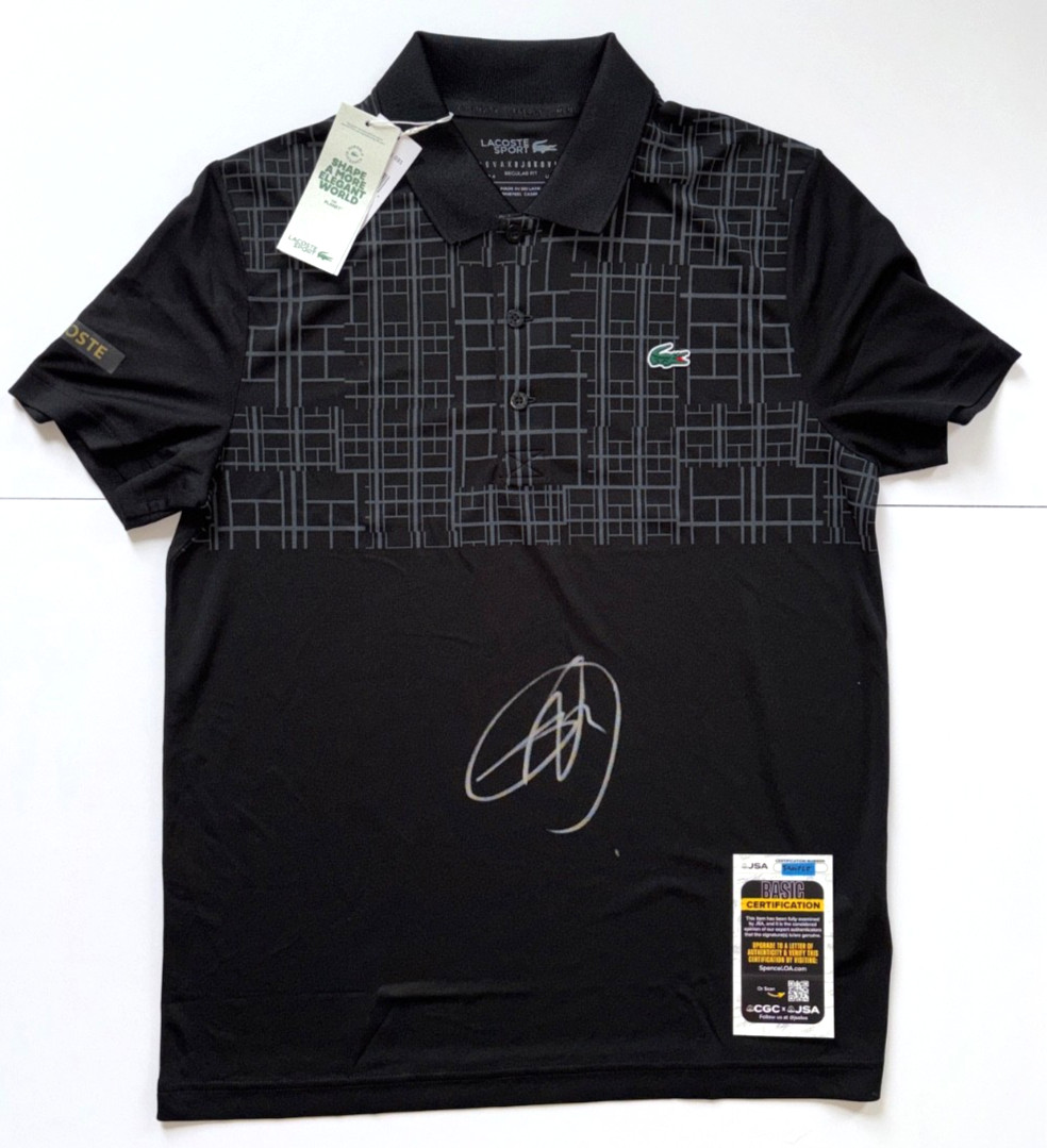 NOVAK DJOKOVIC SIGNED LACOSTE TENNIS POLO SHIRT GRAND SLAM OLYMPIC CHAMPION JSA NOVAK DJOKOVIC SIGNED LACOSTE TENNIS POLO SHIRT GRAND SLAM OLYMPIC CHAMPION JSA