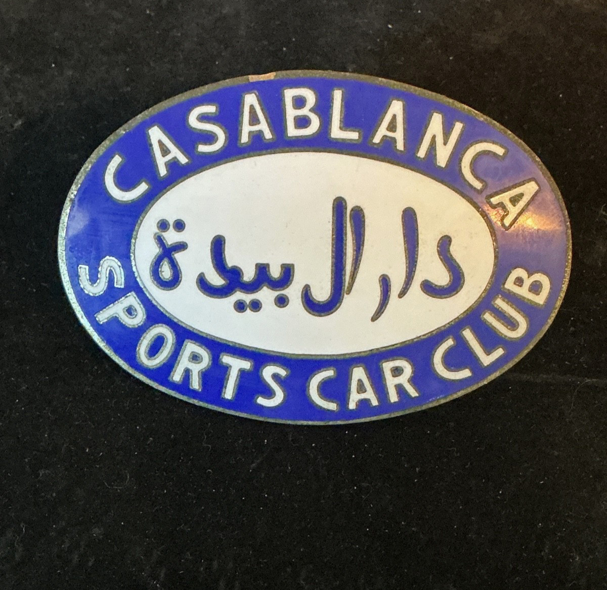 VINTAGE ENAMEL “CASABLANCA SPORTS CAR CLUB” AUTOMOBILE BADGE - PLATE TOPPER-RARE VINTAGE ENAMEL “CASABLANCA SPORTS CAR CLUB” AUTOMOBILE BADGE - PLATE TOPPER-RARE