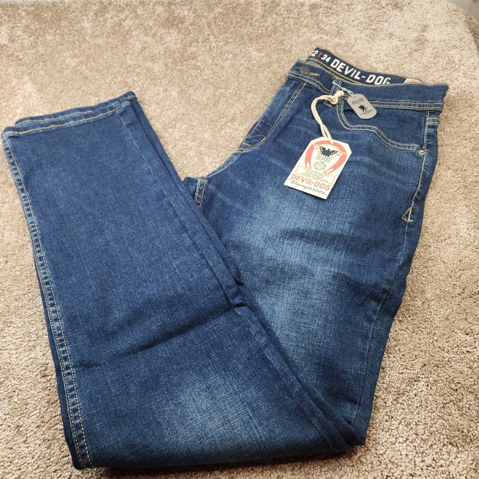 Devil-Dog Dungarees Burke Athletic Fit Jeans 32x34 Dark Wash Blue DD5001 NEW
