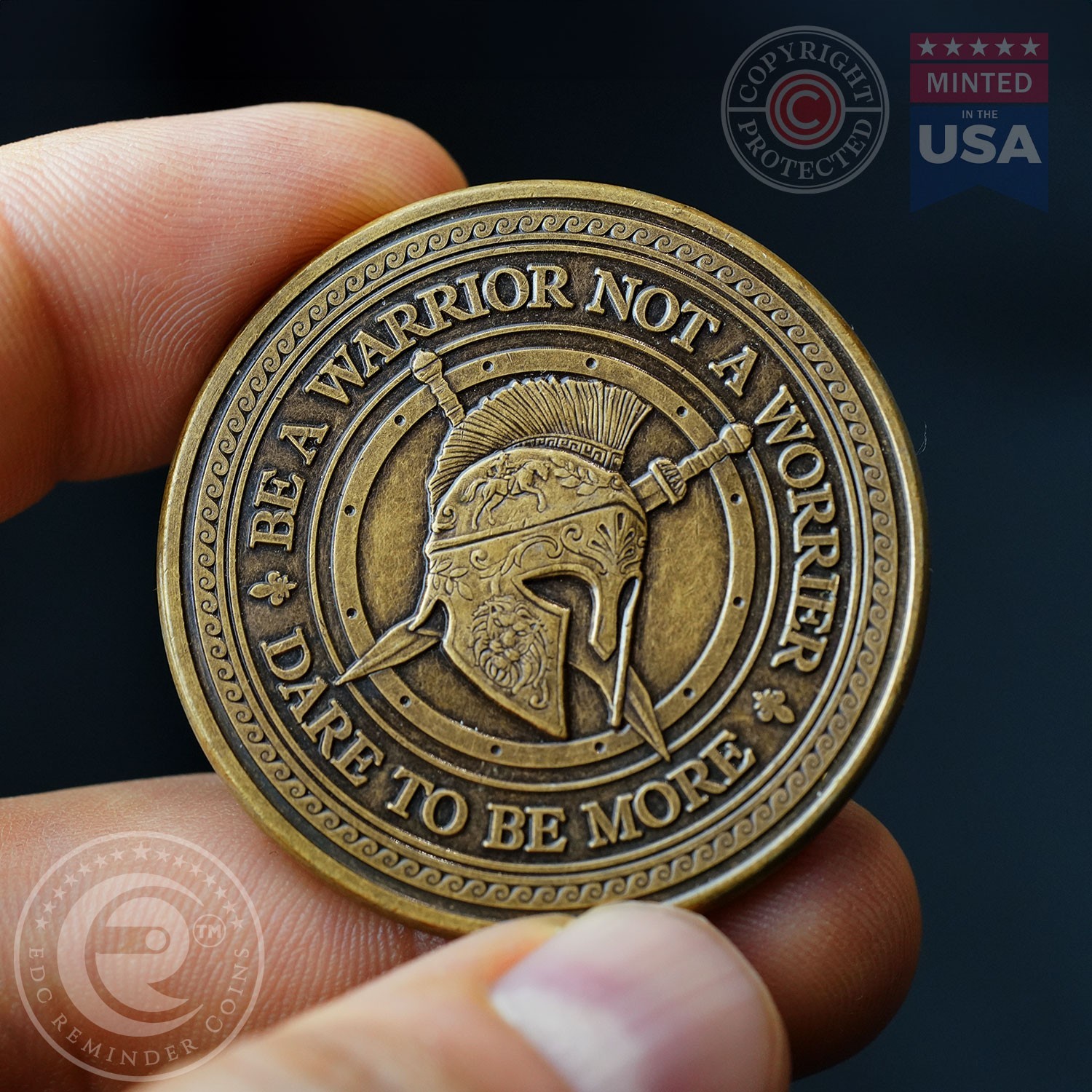 Warrior Mindset Challenge Coin | Everyday Carry Motivation Quotes Medallion
