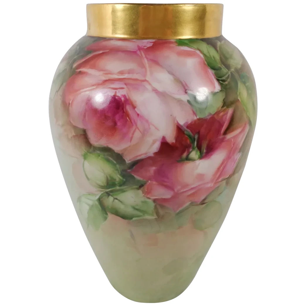 Antique Bernardaud & Cie Limoges Vase Hand Painted Pink Roses