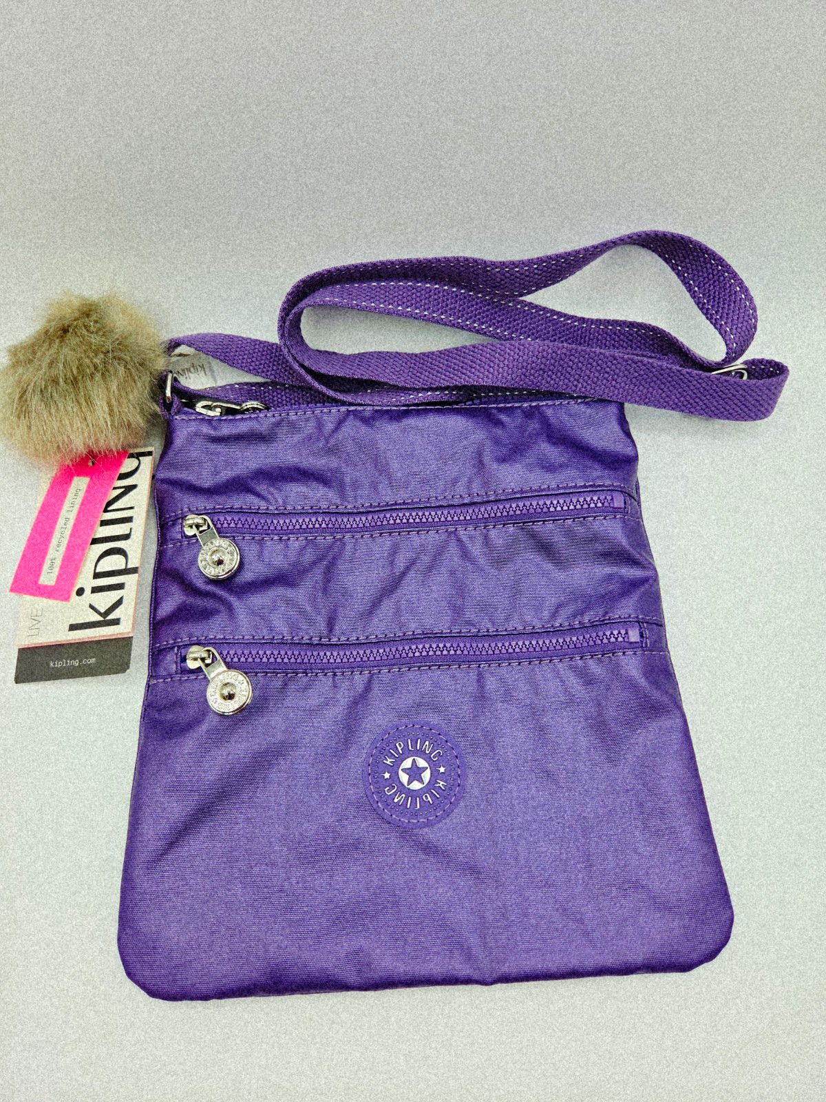 New Kipling Keiko Live Light Purple Small Crossbody Bag Zip Adjustable Strap