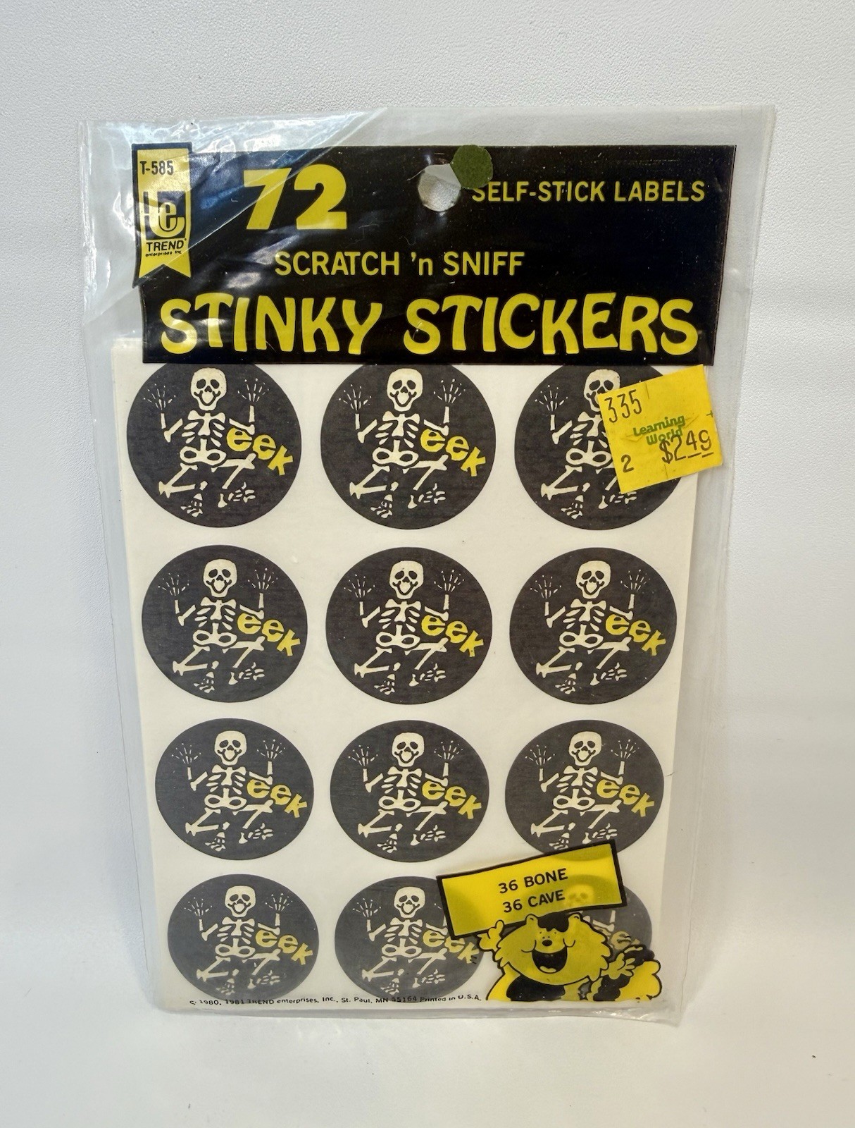 Vintage Trend 1980 Scratch ‘n Sniff Stinky Stickers 72ct Cave & Bone Scent: NEW