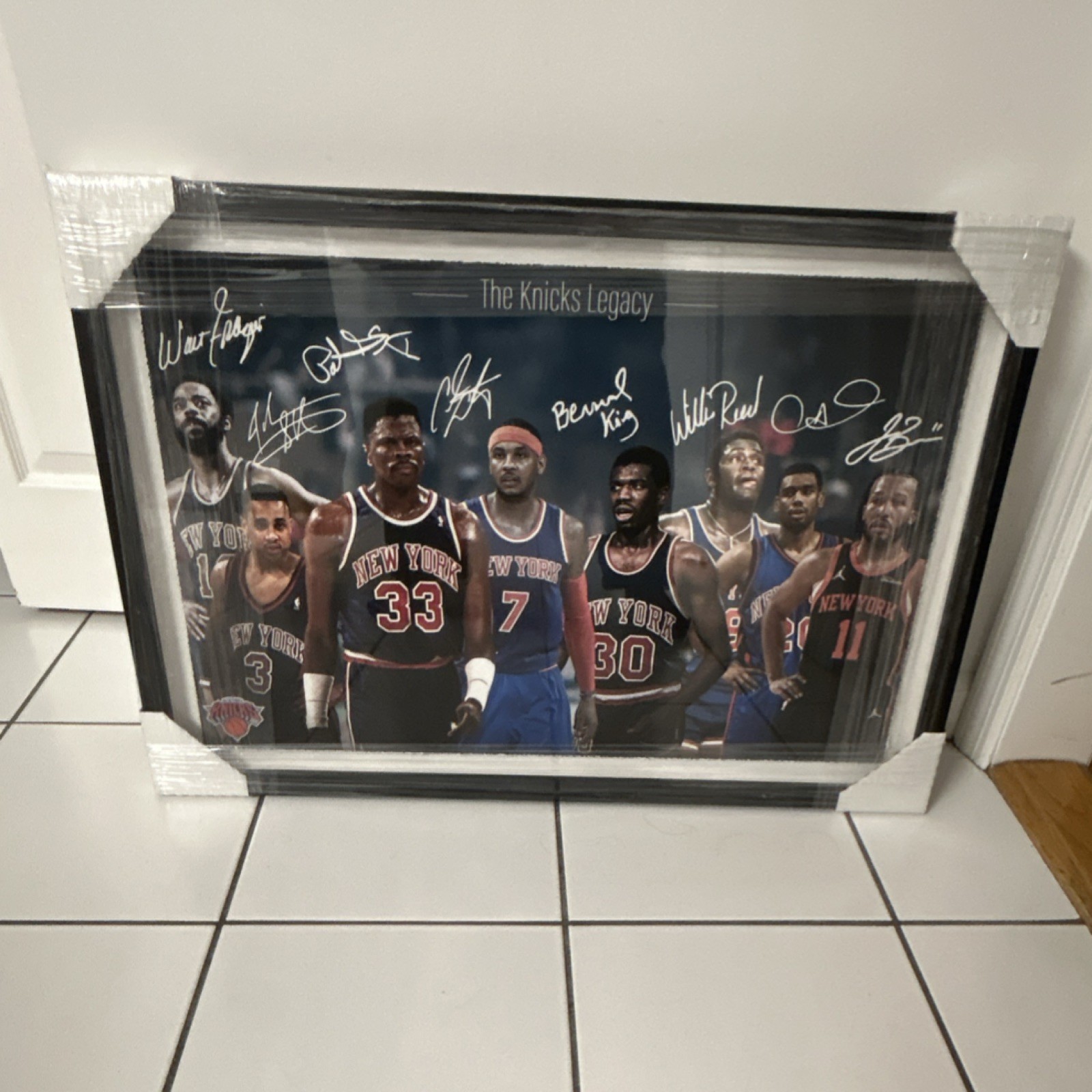 NY Knicks Legends Framed 3D Photo Jalen Brunson Carmelo Ewing Facsimile Auto