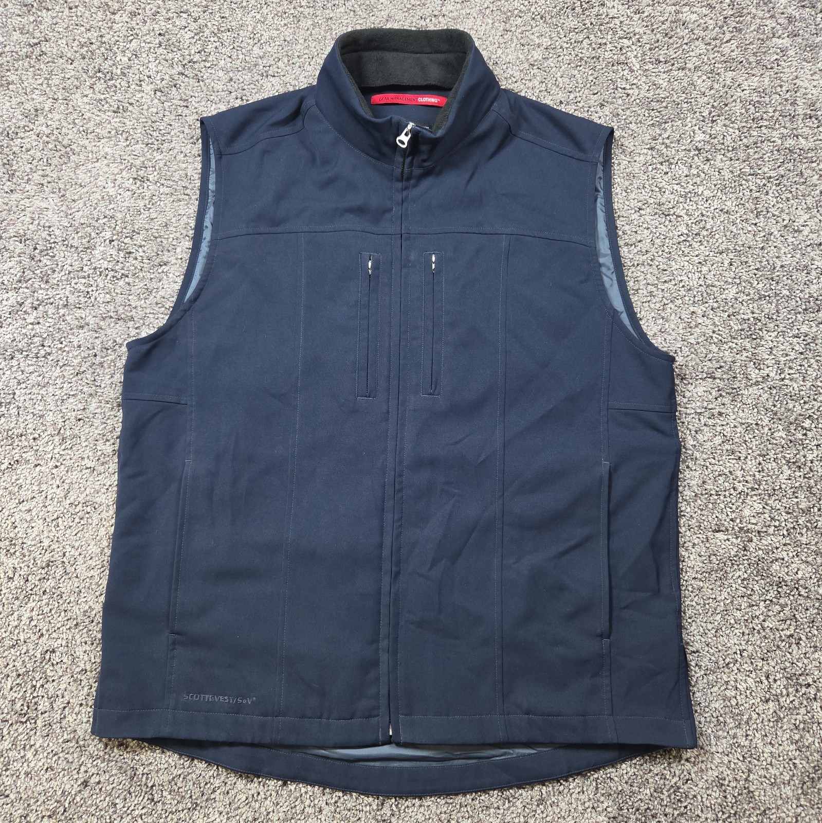 Scottevest Vest Mens Large Blue SEV Travel TEC Utility Pockets Outdoor Full Zip