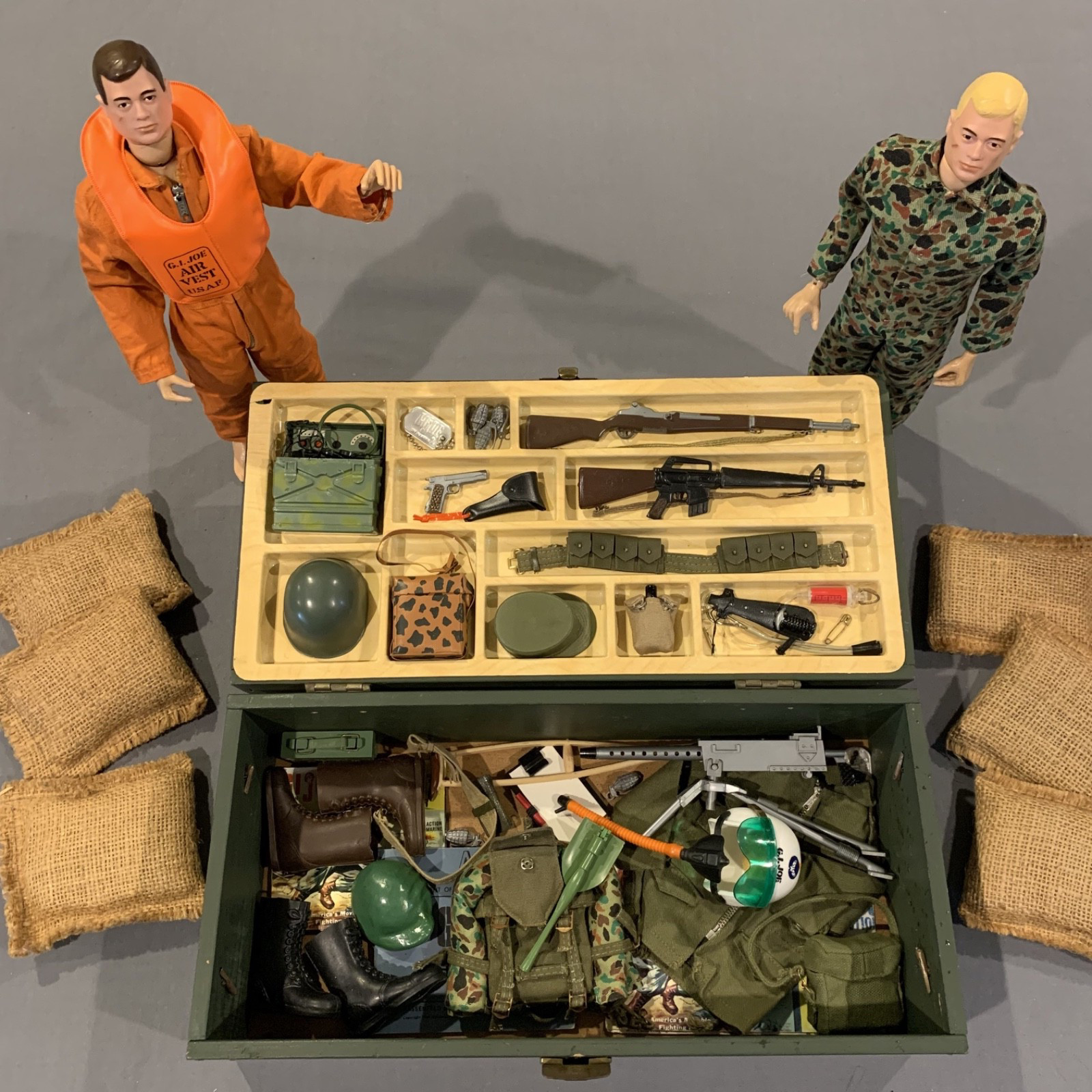 Vintage 1964 GI Joe Action Pilot and Marine Figures, Accessories, Footlocker Vintage 1964 GI Joe Action Pilot and Marine Figures, Accessories, Footlocker