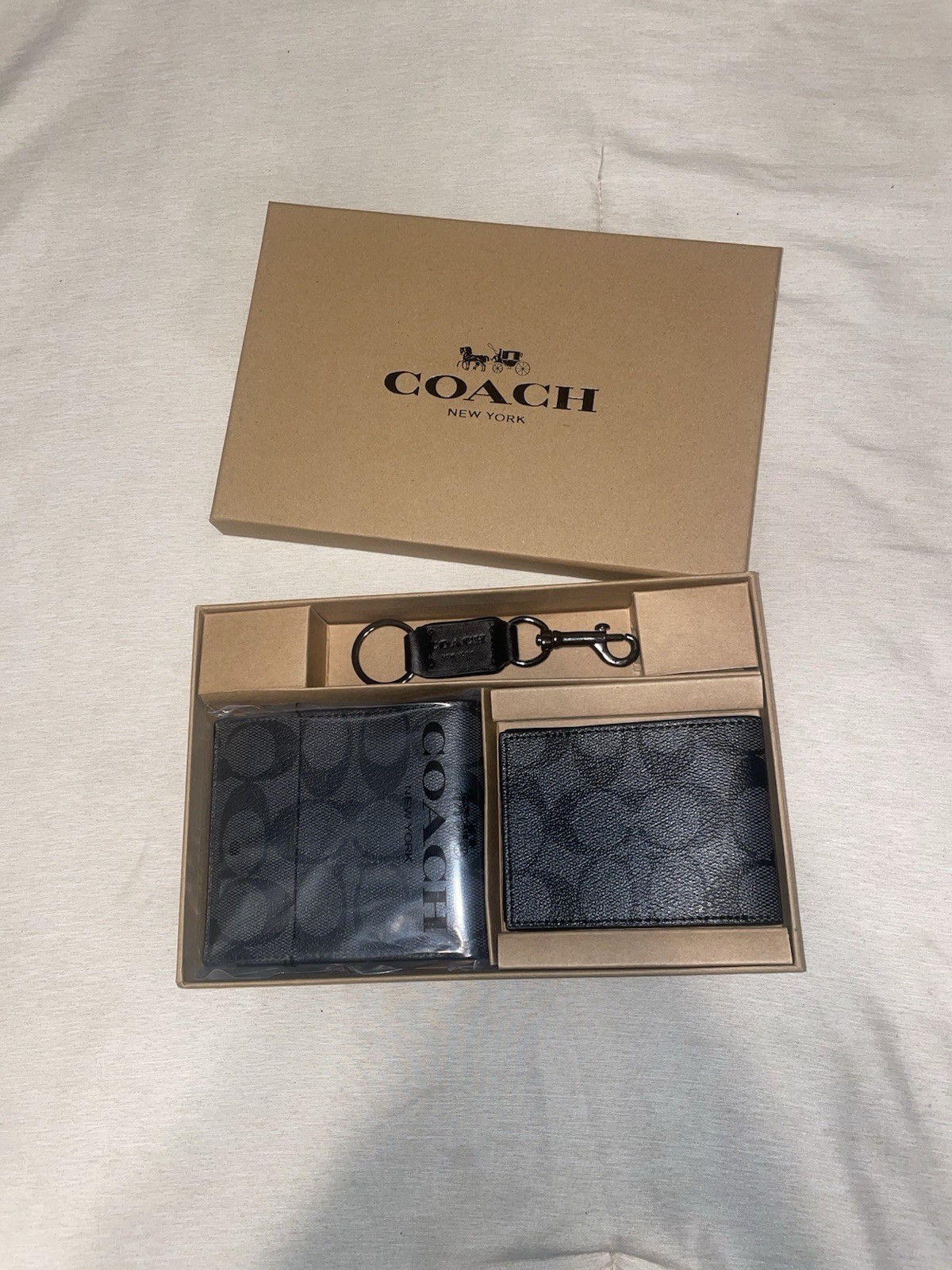 Coach Men\'s 3-in-1 Wallet Set Signature Black/Black/Oxblood NWT Box Included New