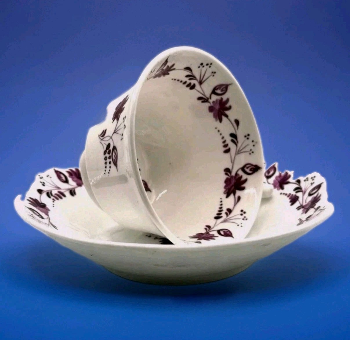 Antique Minton Early 19th Century Tea Cup & Saucer Pattern No. 5 Purple Floral Antique Minton Early 19th Century Tea Cup & Saucer Pattern No. 5 Purple Floral