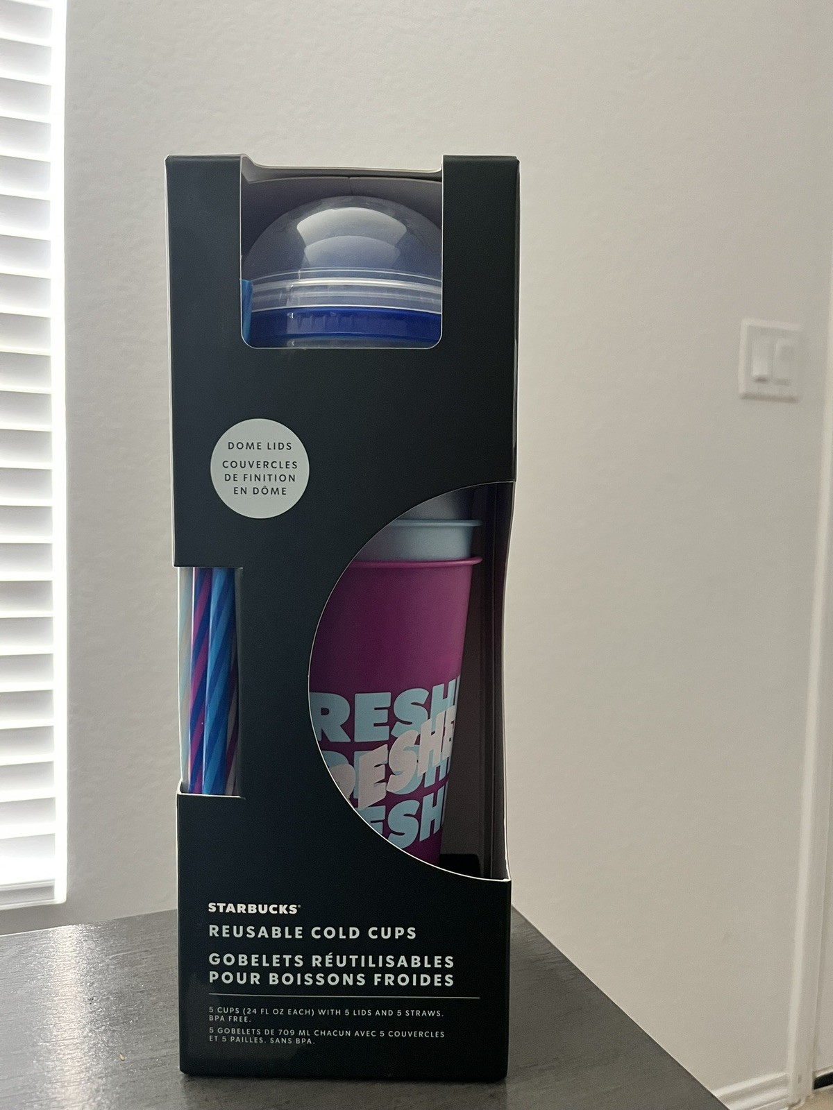 5x Starbucks Summer 2024 Printed Dome Lid Reusable Plastic Cold Cups 24 oz