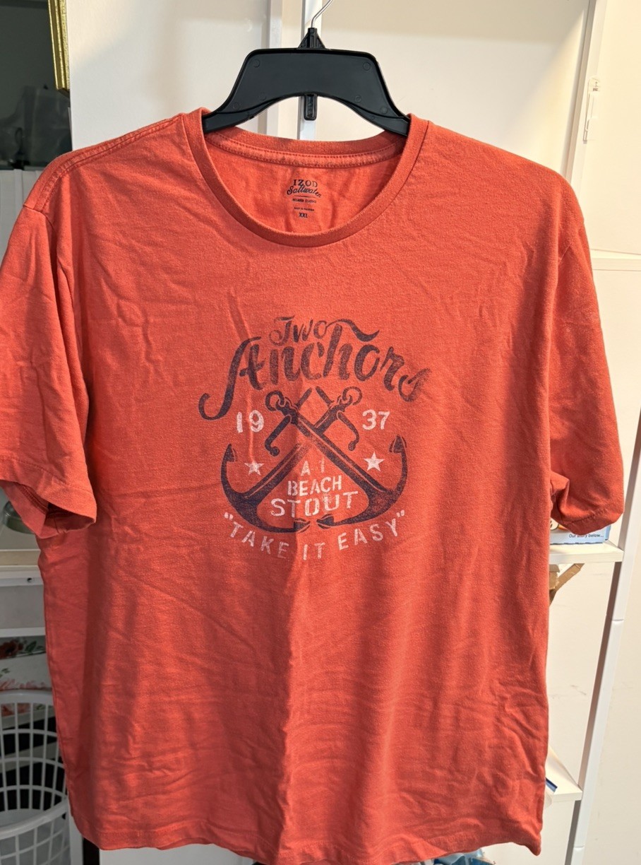 Izod Saltwater Relaxed Classics Two Anchors Tee Shirt Sz 2XL