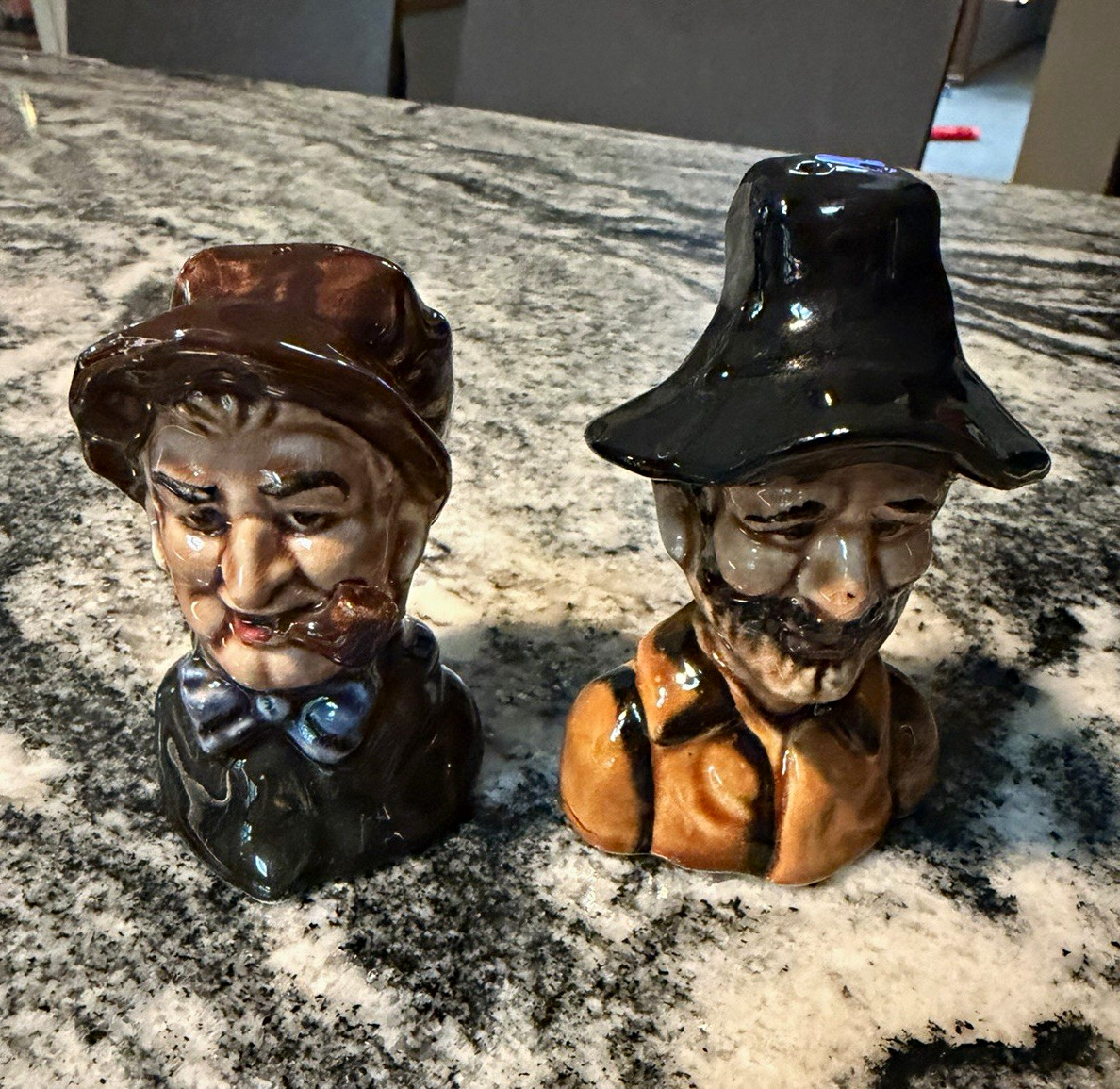 Vintage Japan Ceramic Man & Woman Head People Salt & Pepper Shakers Set of 2