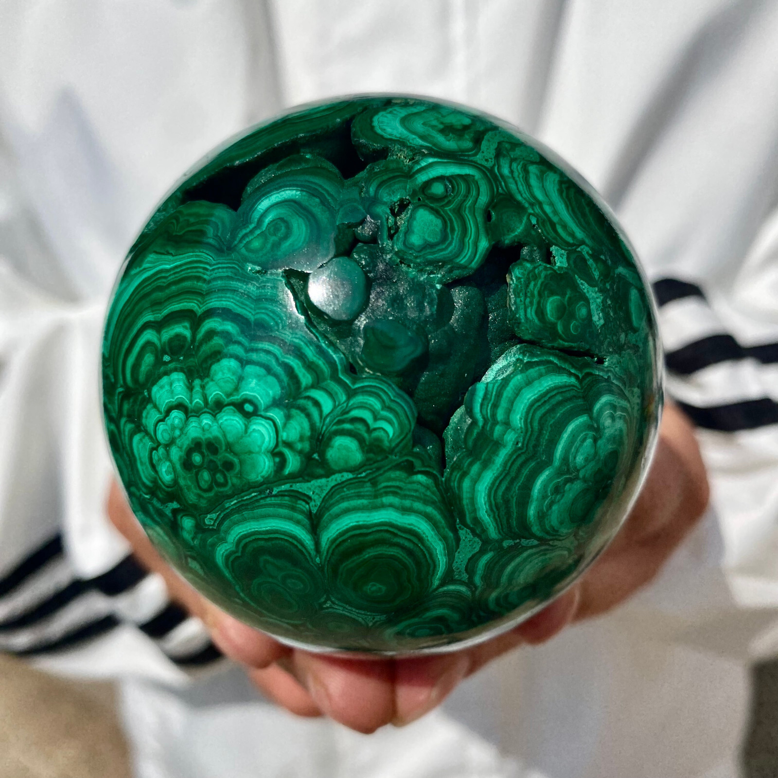 1.4LB Rare Natural Malachite quartz hand Carved sphere Crystal Healing polishing