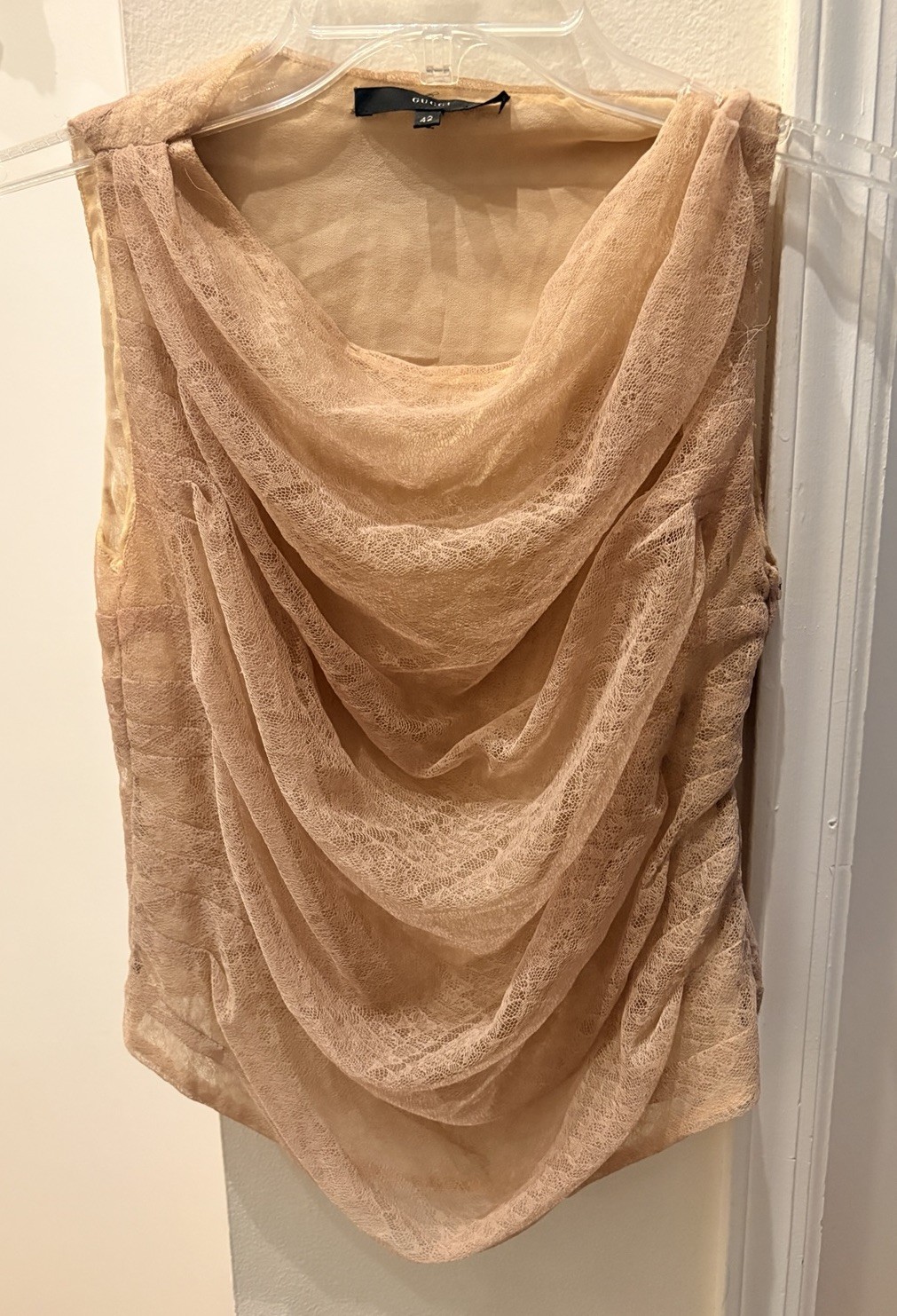 Vintage GUCCI Tom Ford Tan/Beige Lace Lined Sleeveless Top Sz 42 Vintage GUCCI Tom Ford Tan/Beige Lace Lined Sleeveless Top Sz 42