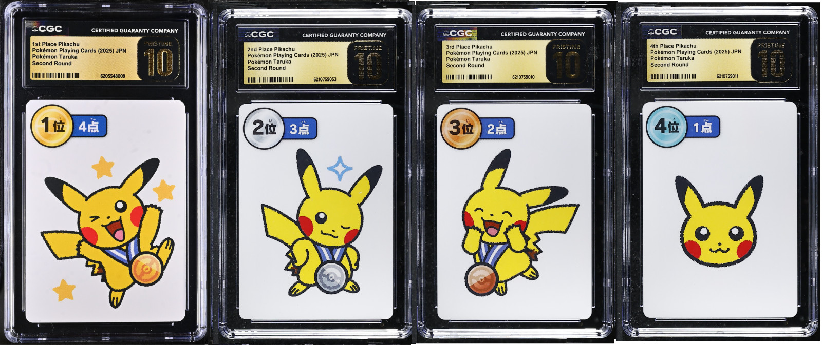 4 CGC 10 Pristine TARUKA Pikachu Second Round 1st 2nd 3rd 4th Place Pokemon 4 CGC 10 Pristine TARUKA Pikachu Second Round 1st 2nd 3rd 4th Place Pokemon
