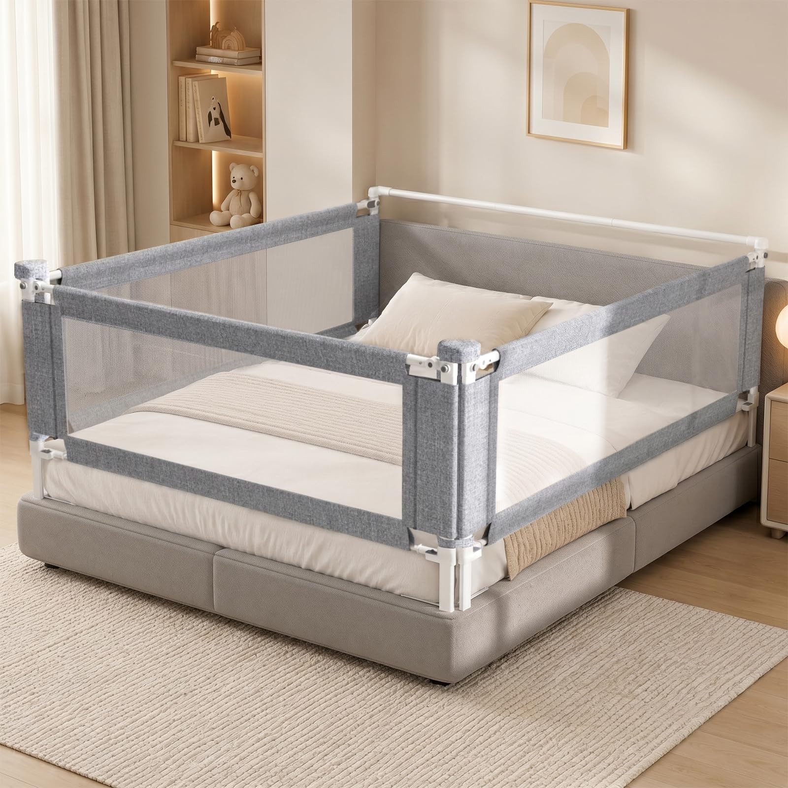 3-Piece Queen Size Bed Rail for Toddlers - Grey (78.7\ 3-Piece Queen Size Bed Rail for Toddlers - Grey (78.7\