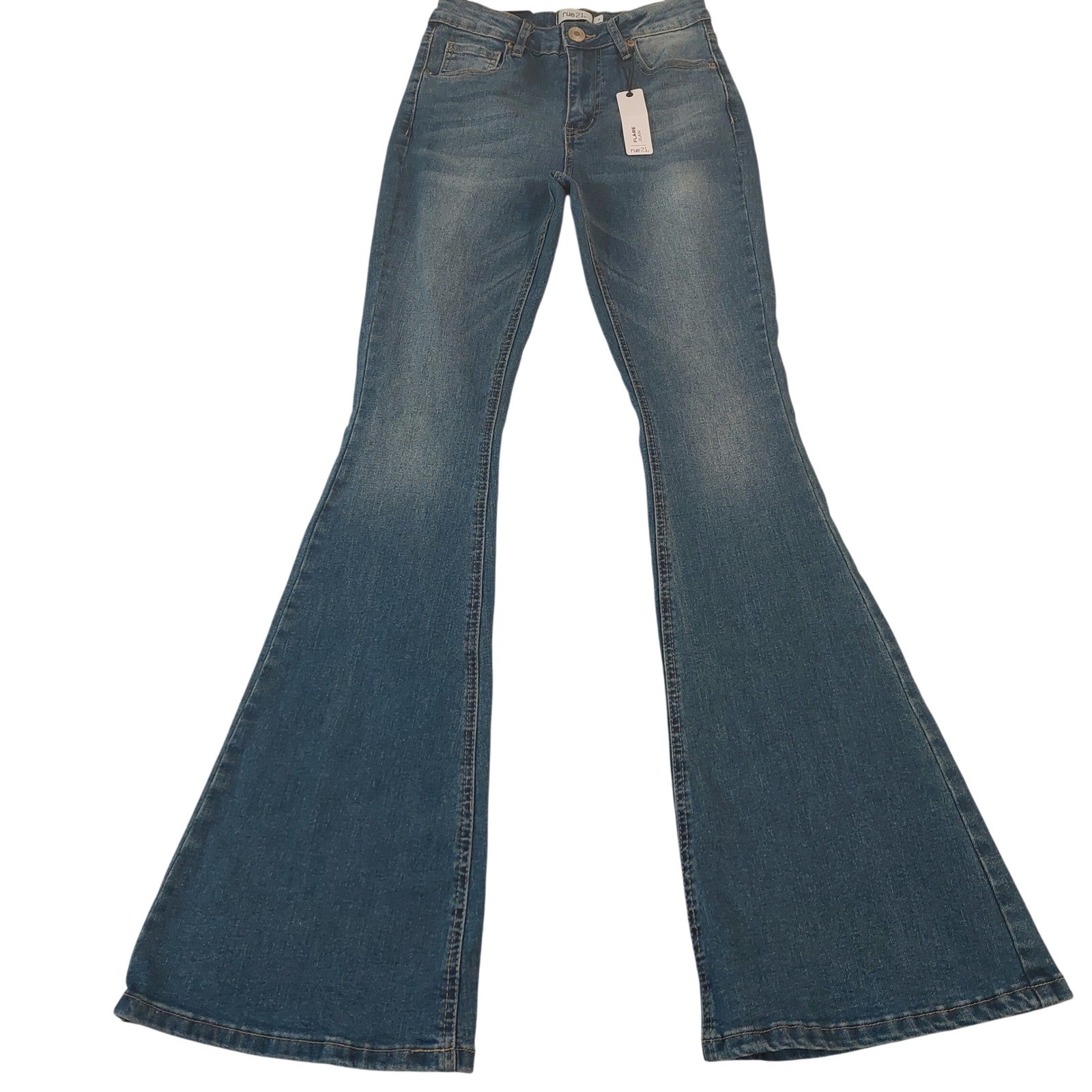 rue21 Flare Jeans Womens 2 Blue High Rise Medium Wash Stretch Denim NEW
