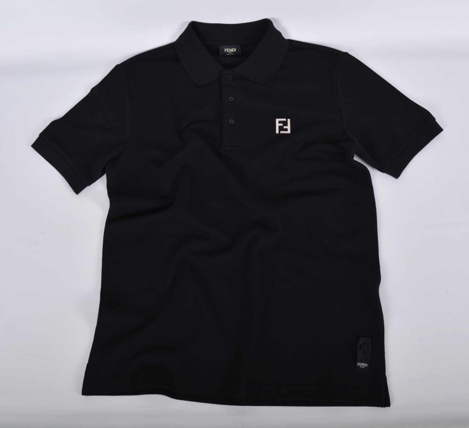 Men\'s Fendi Black Polo Shirt Small FF Logo Short Sleeve