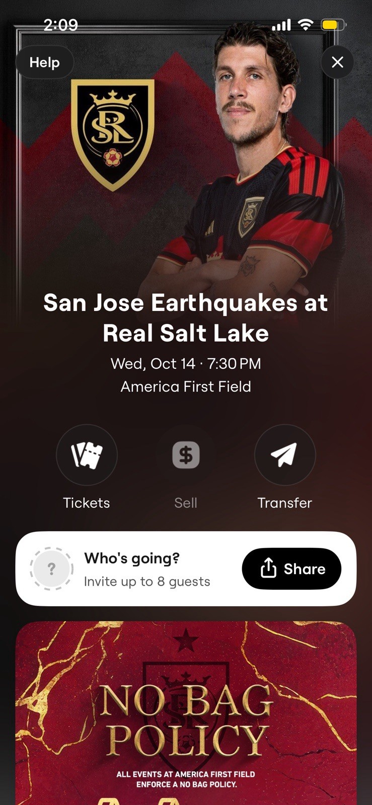 San Jose Earthquakes at Real Salt Lake Oct 14 2020 7:30PM Sec 31 Row N San Jose Earthquakes at Real Salt Lake Oct 14 2020 7:30PM Sec 31 Row N