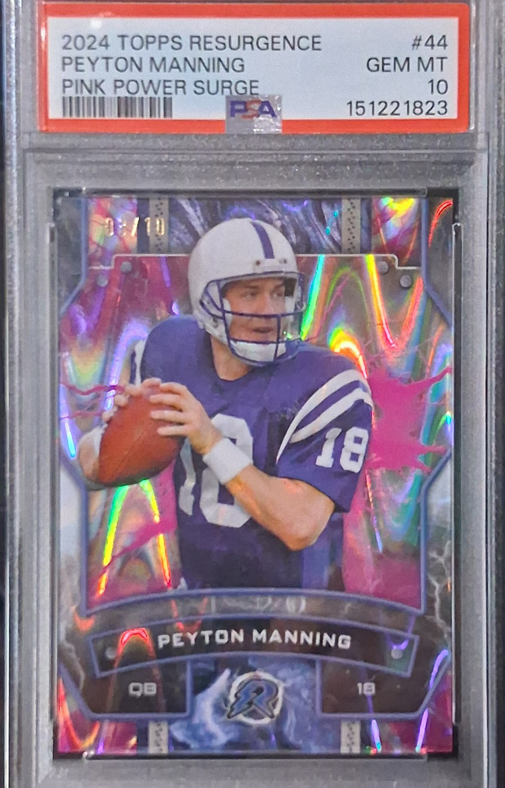 Topps Resurgence Peyton Manning #44 Pink Power Surge Refractor /10 PSA 10 Topps Resurgence Peyton Manning #44 Pink Power Surge Refractor /10 PSA 10