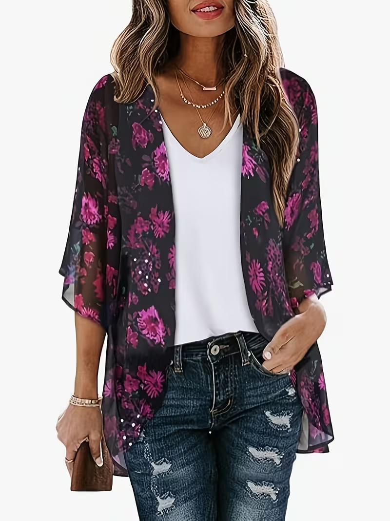 Purple Tie Dye Print Plus Size 2X Women Kimono Cover Up - Beautiful New