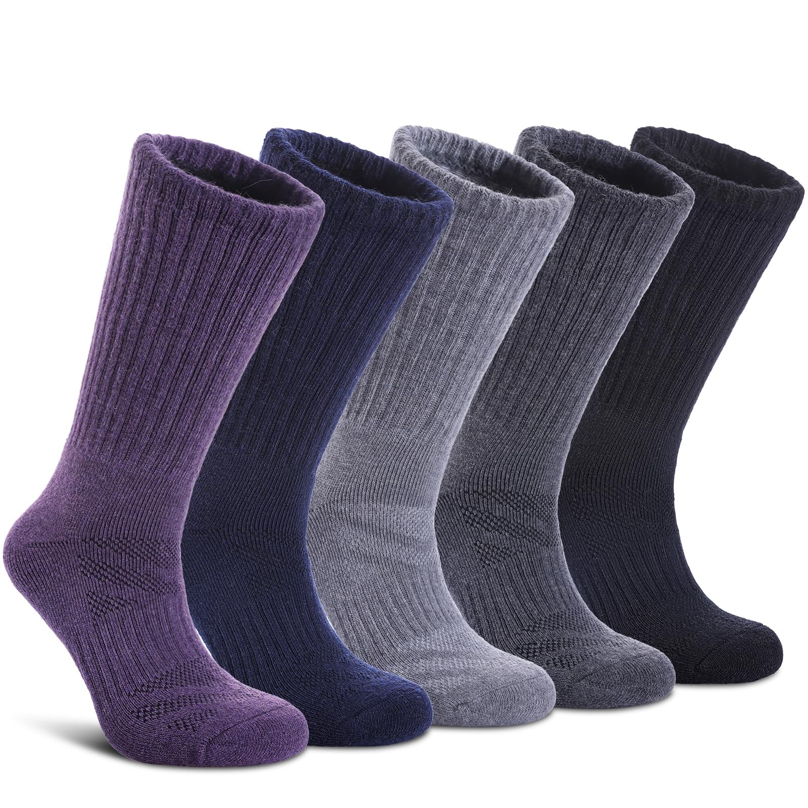 LANLEO Merino Wool Hiking Socks for Women Men 5 Pairs Medium A
