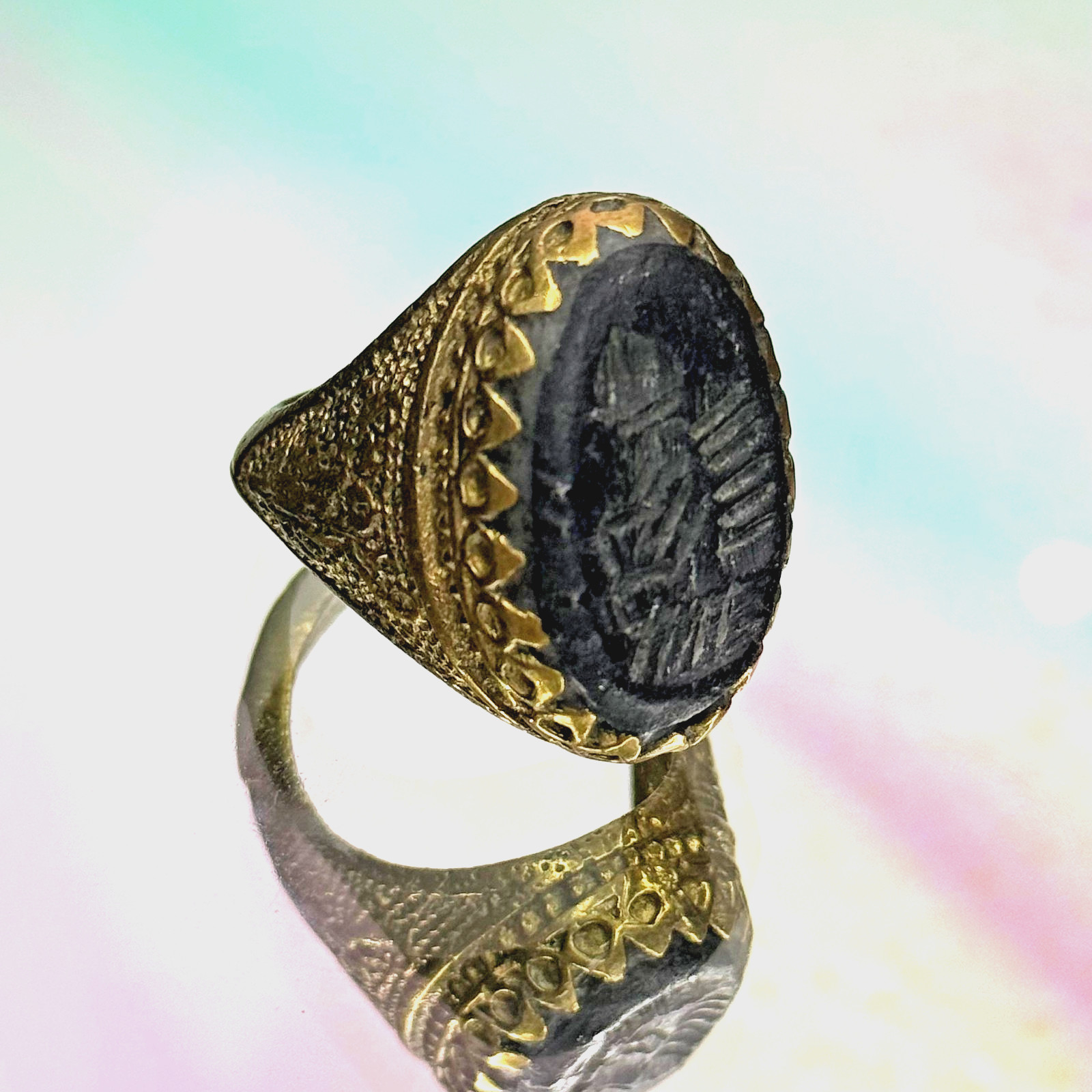 Ancient Roman Intaglio Agate Stone Brass Seal Stamp Wonderful Ring