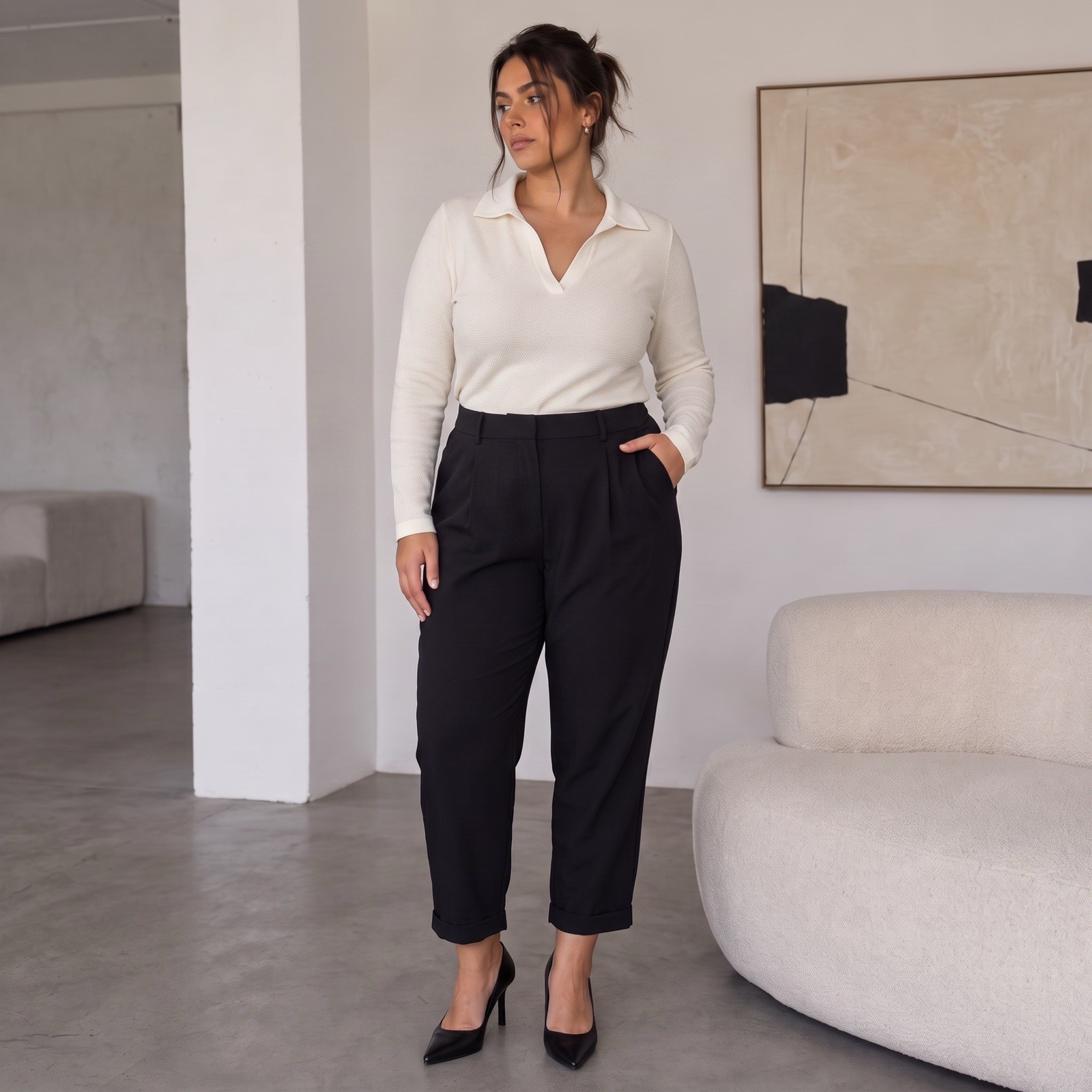 TORRID STUDIO Size 2X Cuffed Pleated Crepe Pants Black Professional Office