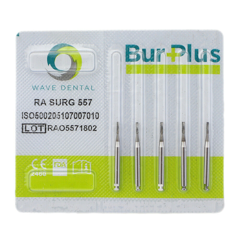 WAVE Dental Surgical Carbide Burs RA #557 Bur Cross Cut Fissure Flat End Latch