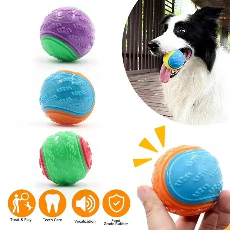 1Pc random color Durable Squeaky Dog Ball Toy Interactive Chew Toy Teeth
