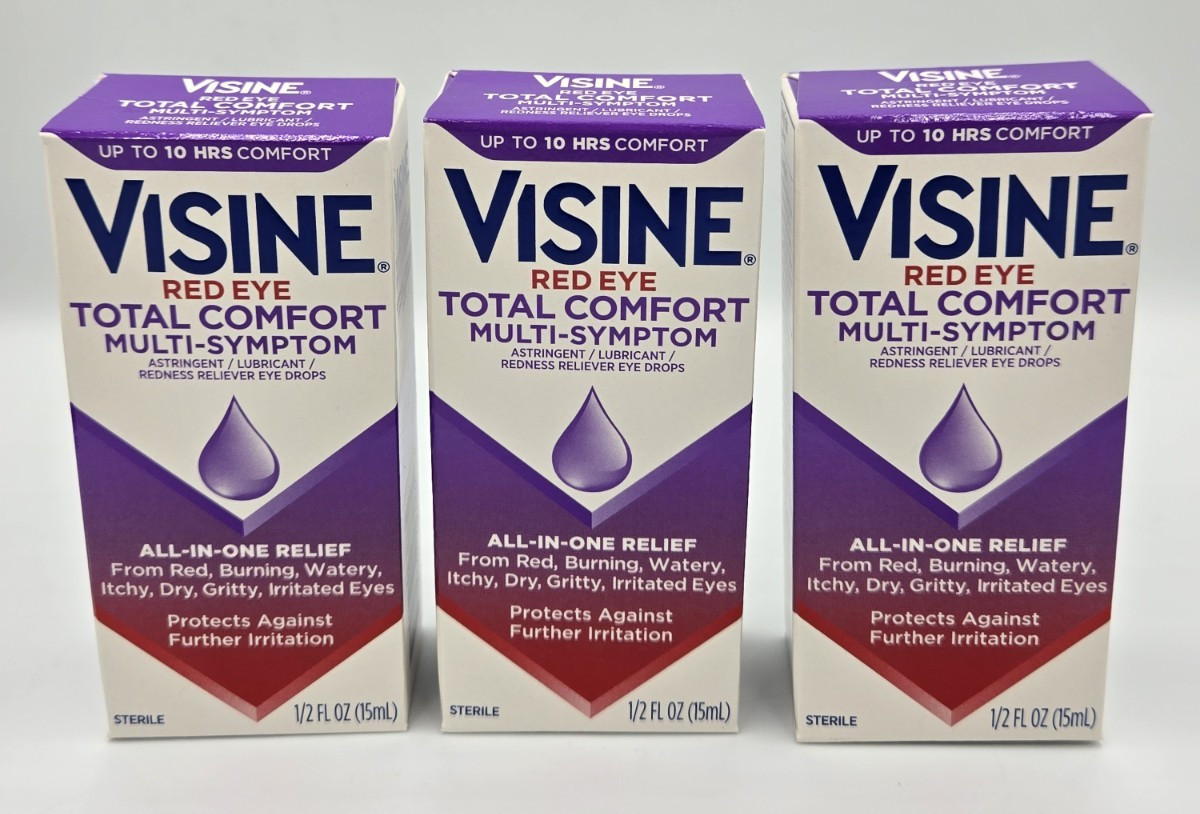 Lot of 3 Visine Red Eye Drops Total Comfort Multi-Symptom Burning Itchy Watery Lot of 3 Visine Red Eye Drops Total Comfort Multi-Symptom Burning Itchy Watery