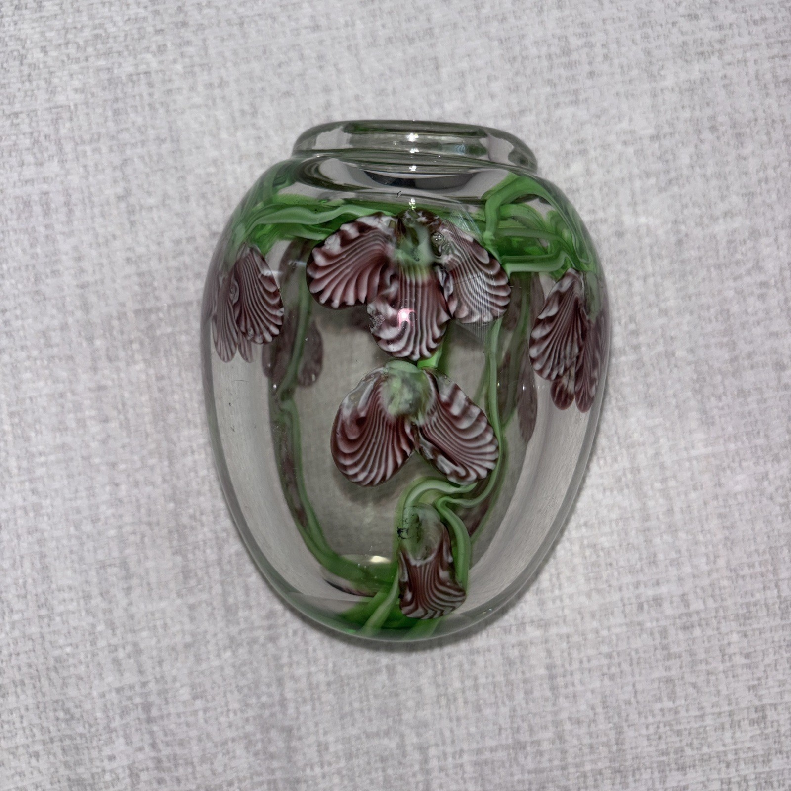 Stunning Cased Floral Vase w Thick Glass Flower Blown Bouquet Heavy Art VTG deco