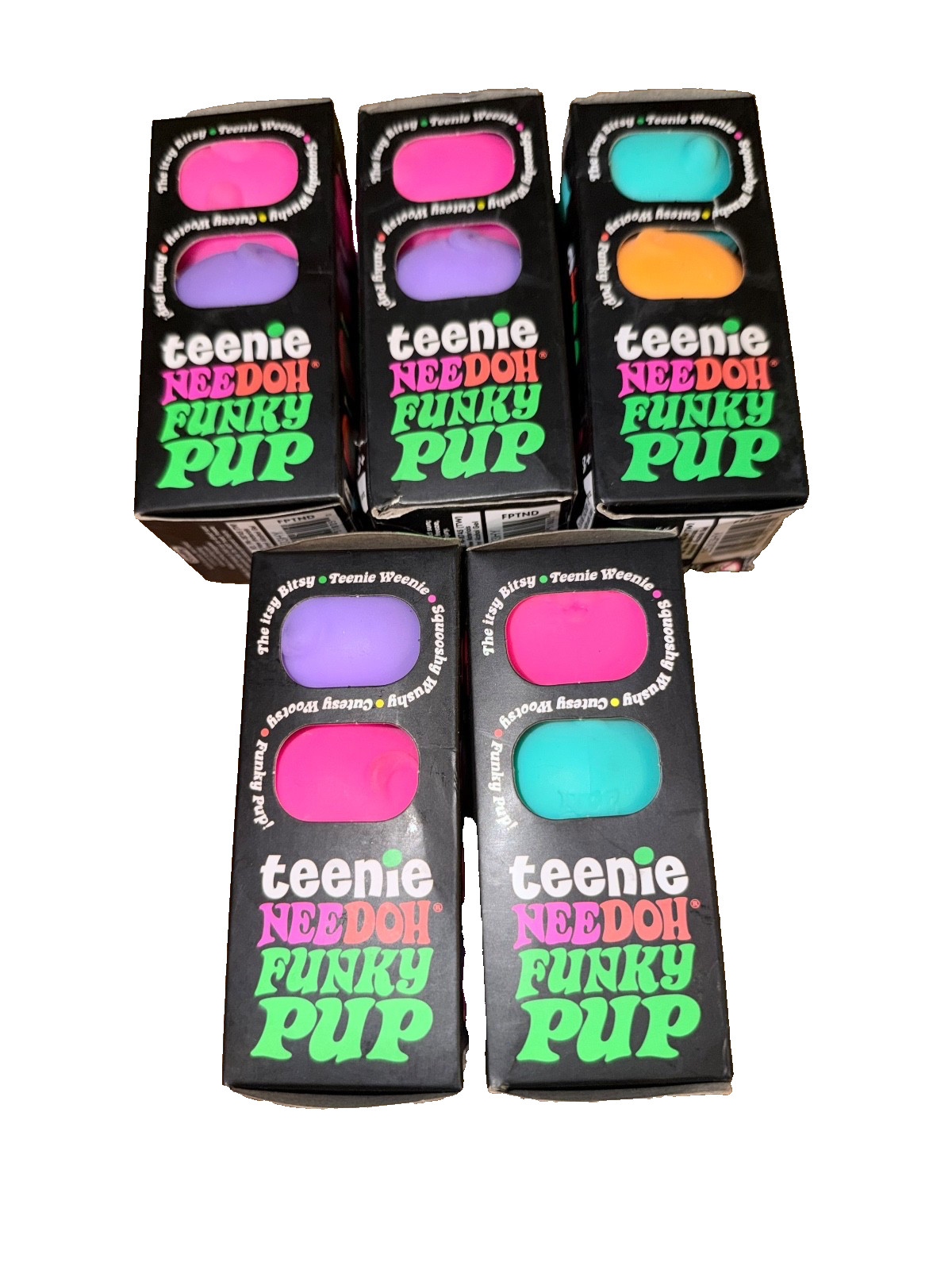 NeeDoh Teenie Funky Pup 3 Pack Lot of FIVE (5X) Schylling 12 Pups New Sealed NeeDoh Teenie Funky Pup 3 Pack Lot of FIVE (5X) Schylling 12 Pups New Sealed