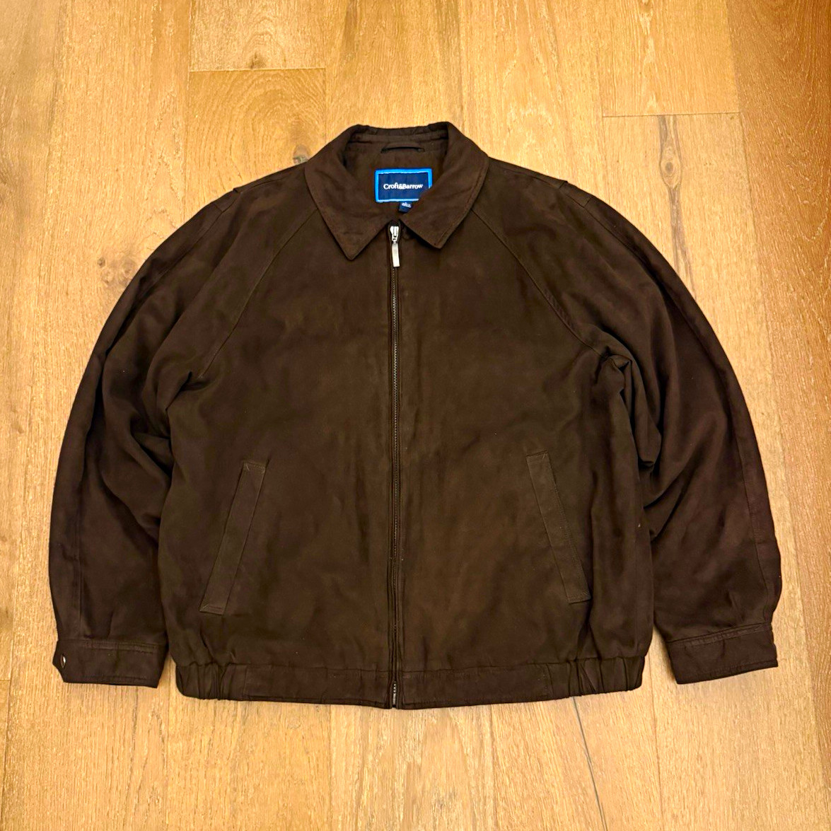 Croft & Barrow Men\'s Brown Lined Bomber Jacket Full Zip Pockets Relaxed Fit L