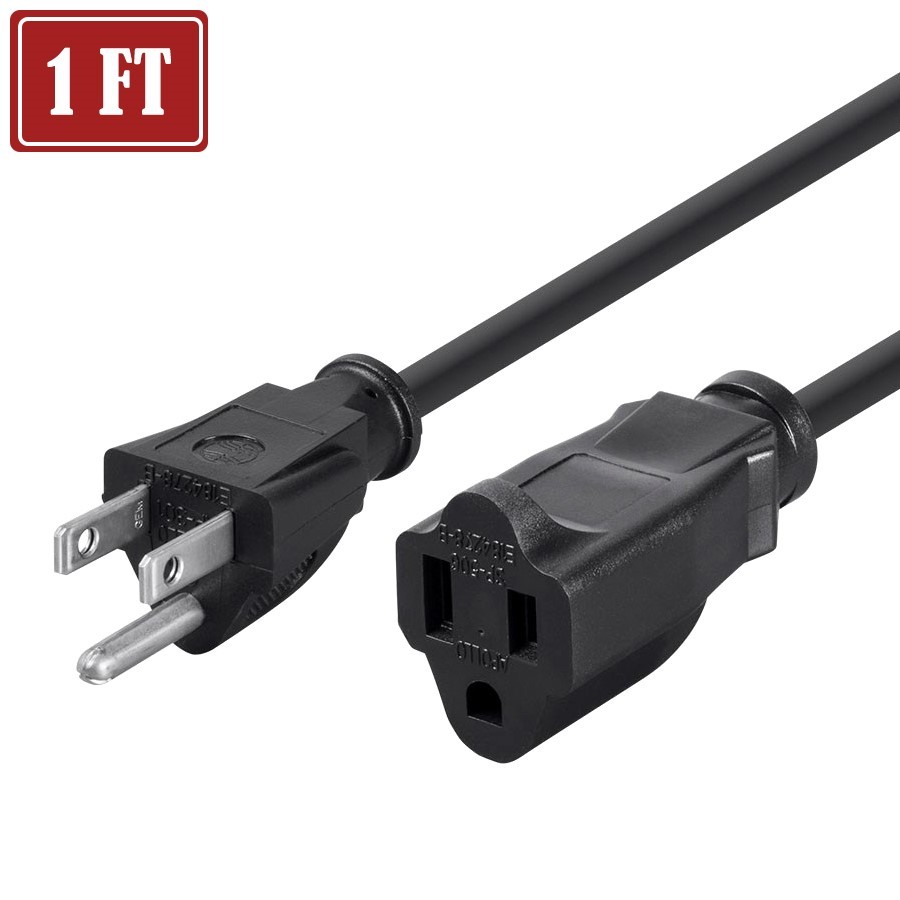 Power Extension Cord Cable 1' 2' 3' 6' 10' 15' 1ft 2ft 3ft 6ft 10ft 15ft [LOT]