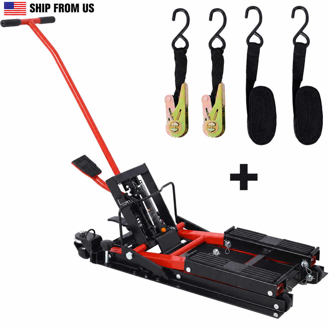 Hydraulic Motorcycle Lift Jack 1500 LBS ATV Scissor Stand 4 Wheels Foot Pedal