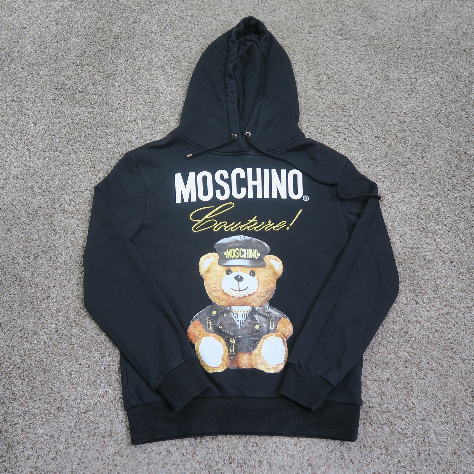 Moschino Hoodie Womens Small Black Couture Teddy Biker Bear Graphic Sweatshirt