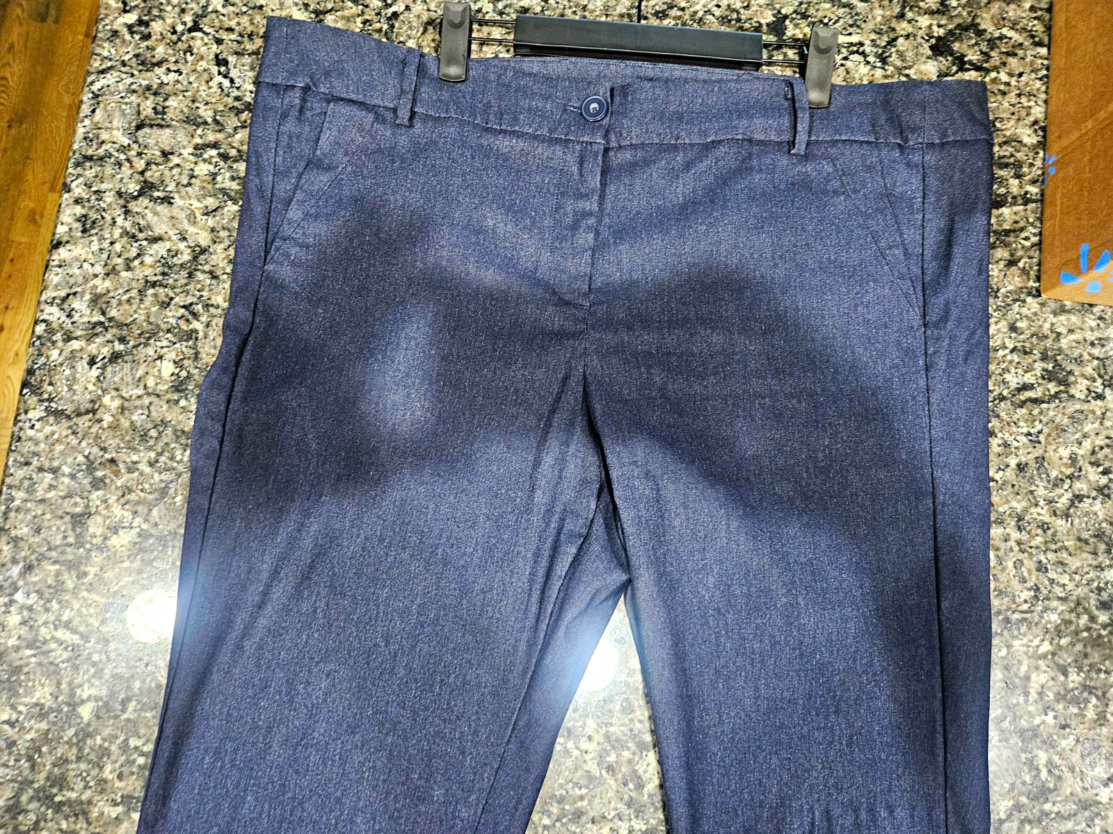 Lane Bryant Blue Solid Dress Pants Size 20 Plus Long Straight Stretch Button