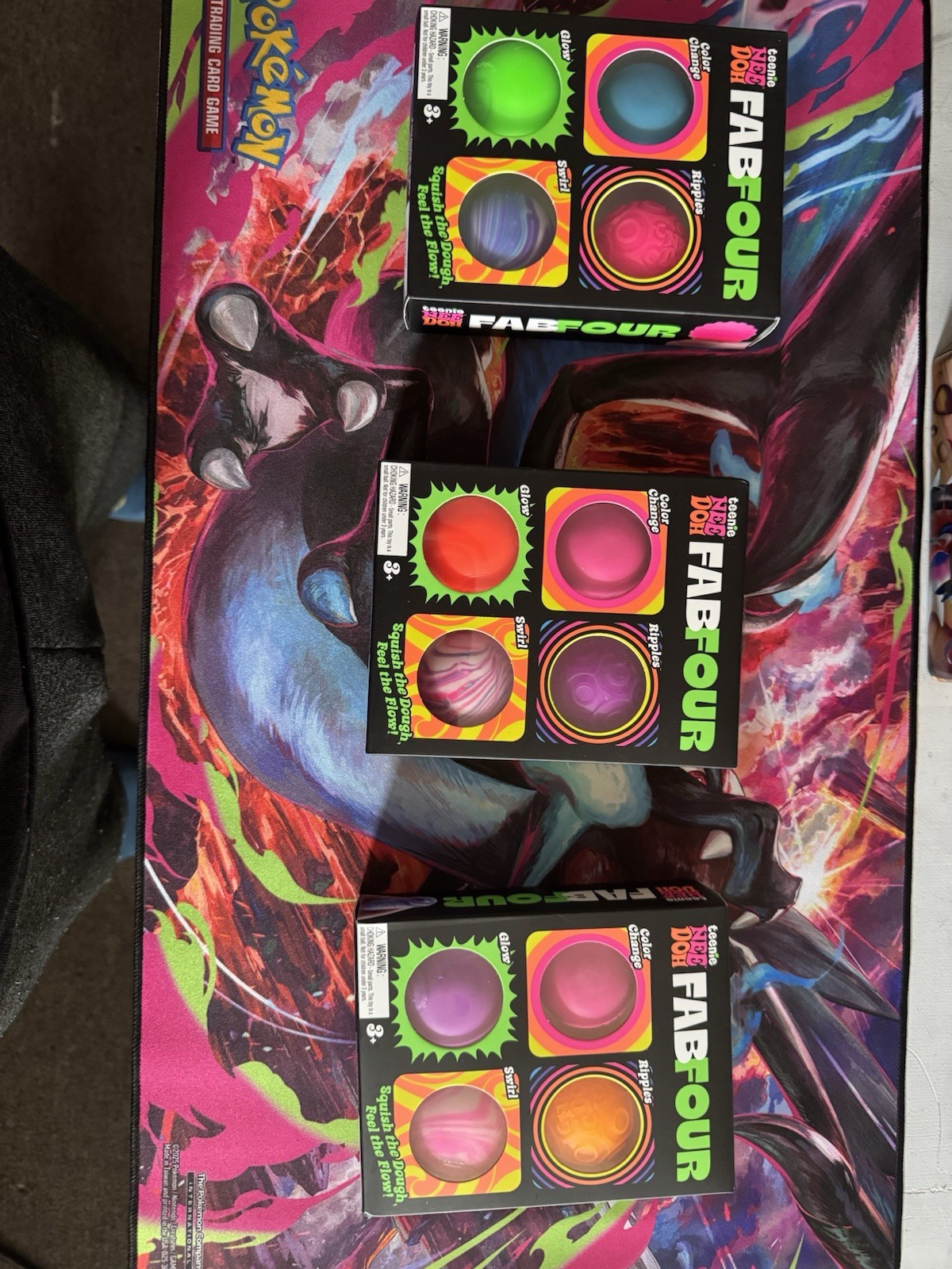 NEEDOH Teenie FAB FOUR Schylling Nee Doh 4 Pack Glow Ripples Swirl Color Change