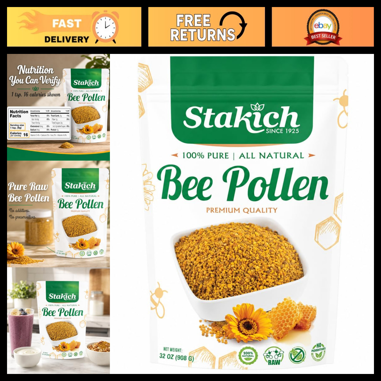 Premium Bee Pollen Granules 2 lb - Natural Superfood for Energy & Immunity Boost