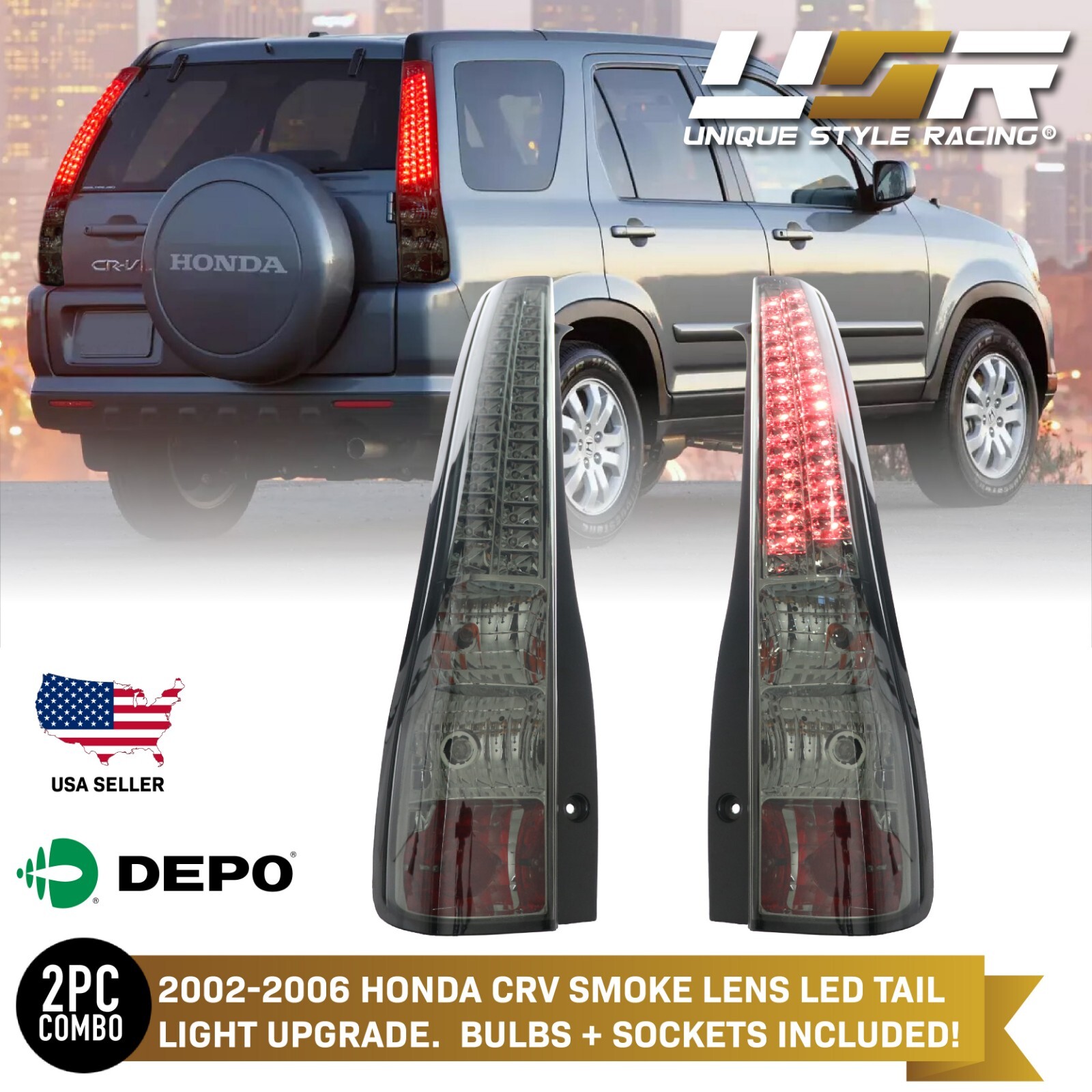 DEPO JDM Style Smoke LED Rear Brake Tail Light Pair For 2002-2006 Honda CRV CR-V DEPO JDM Style Smoke LED Rear Brake Tail Light Pair For 2002-2006 Honda CRV CR-V