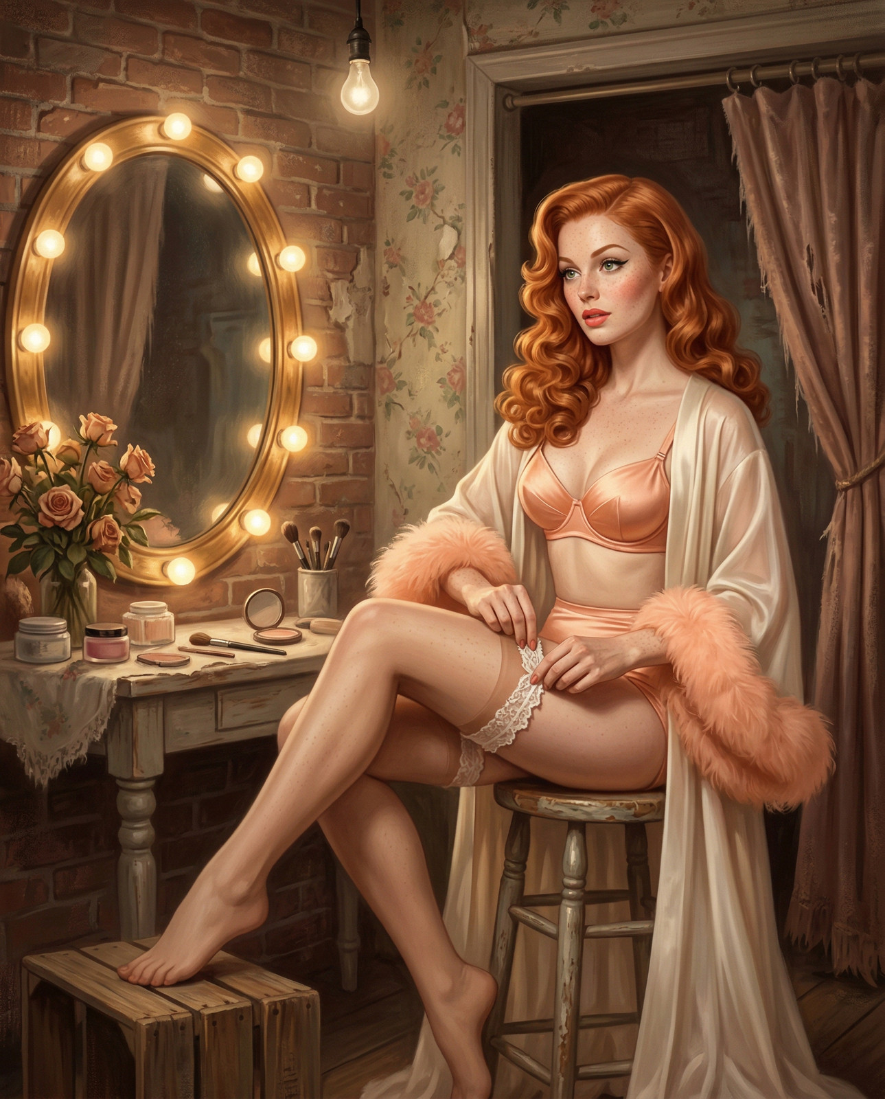 Glamorous Redhead Woman Lingerie 8x10 Art Print - 