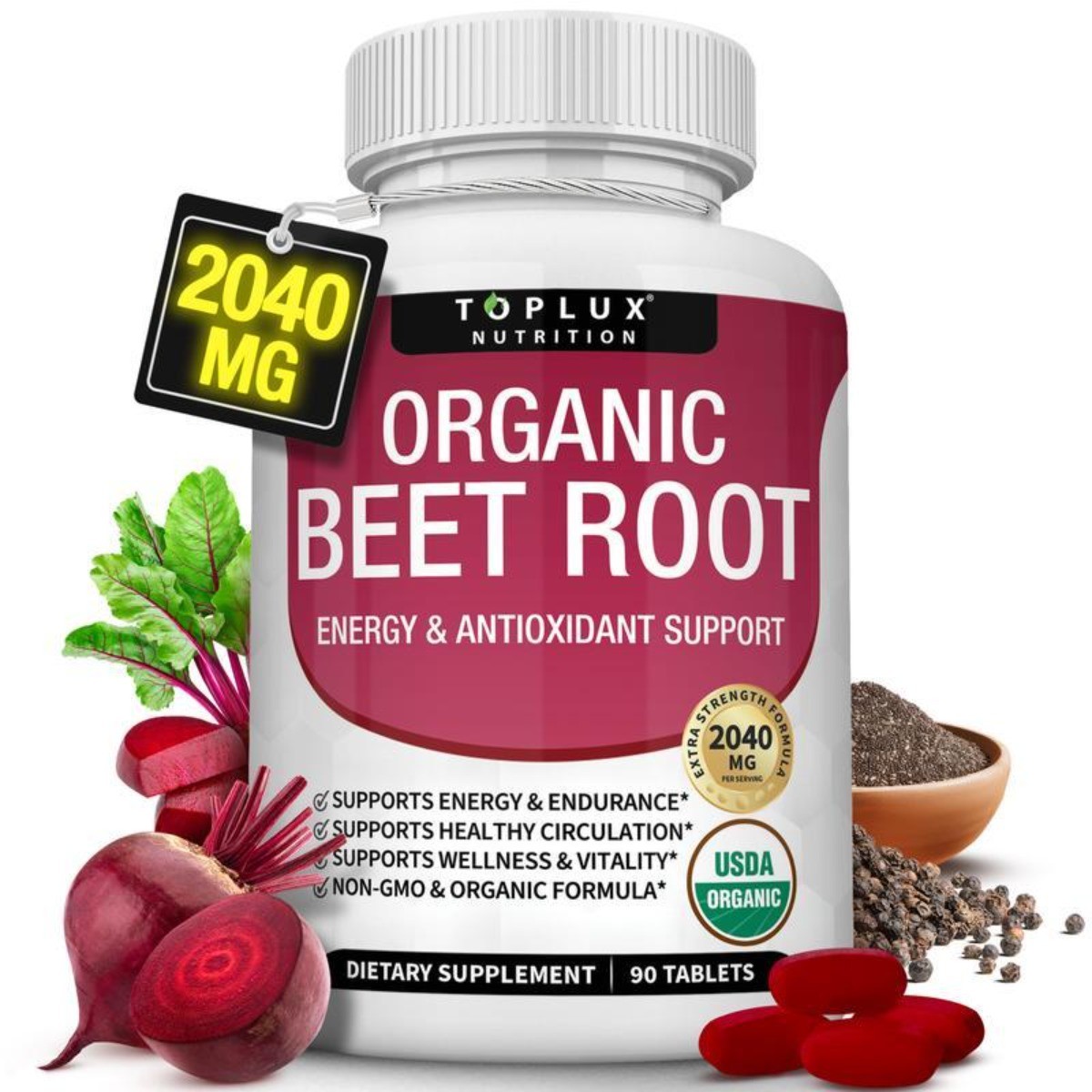 Toplux Organic Beet Root 2040mg – USDA Organic Nitric Oxide Booster