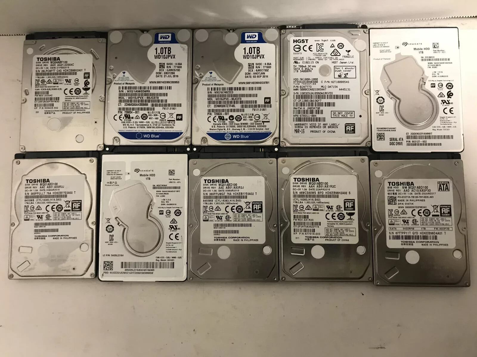 Lot of 10 Mixed Brand Mixed Speed 1TB 2.5\